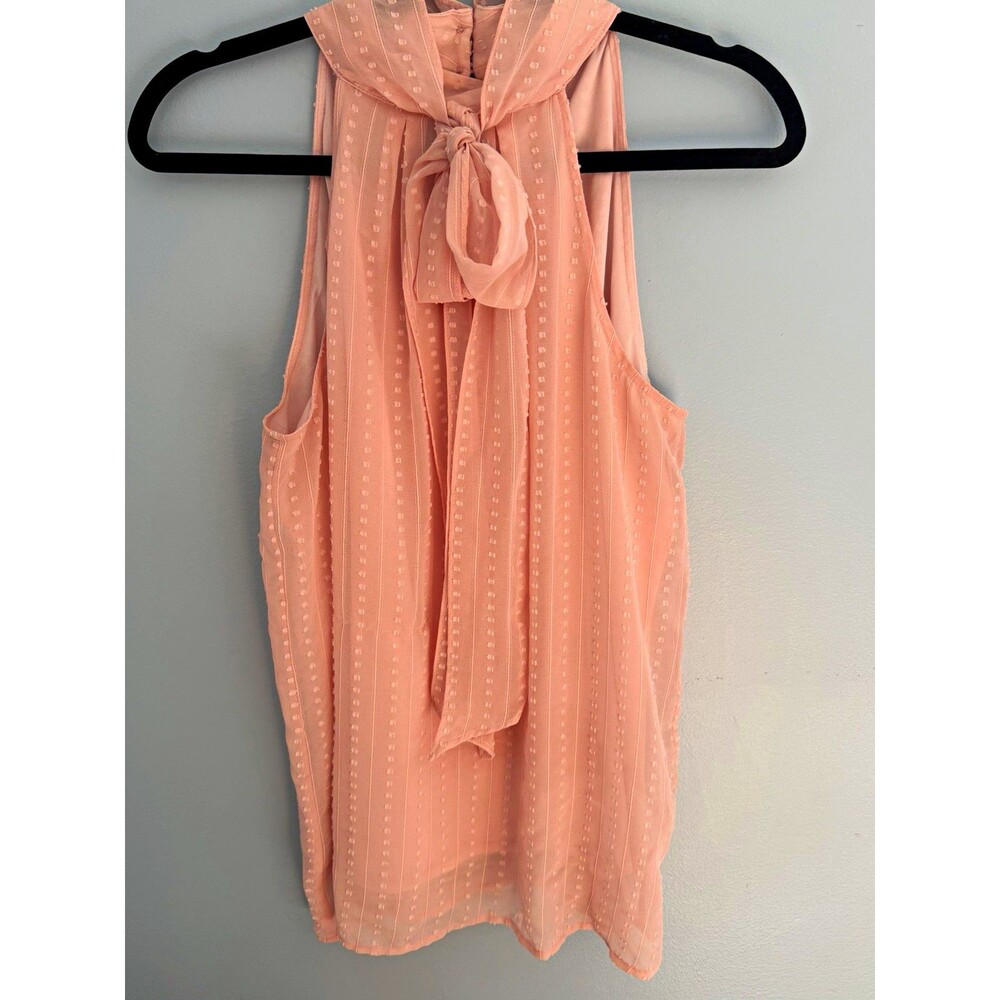 Calvin Klein Pink Swiss Dot Halter Top M Bow Neck Coquette Balletcore Blouse